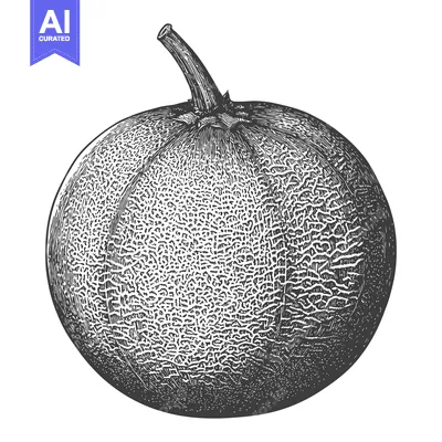Aset desain premium: A detailed engraved illustration of a cantaloupe melon