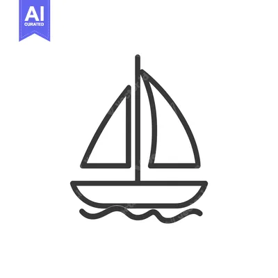 Aset premium populer: Simple line drawing depicts a sailboat on waves with sails