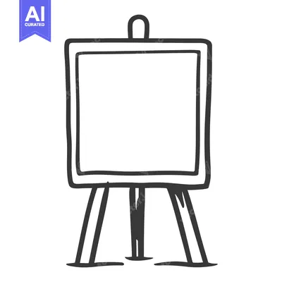 Aset premium populer: An easel with a blank screen painted in bold black outline