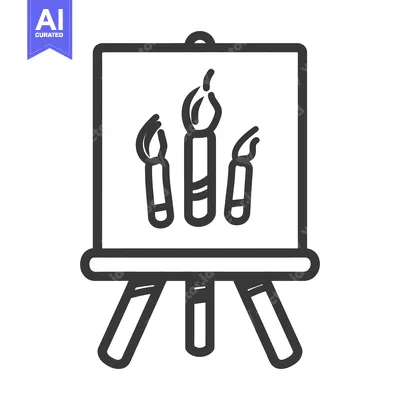 Aset premium populer: A simple line drawing depicting an art easel and paint brushes