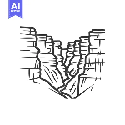 Aset premium populer: A black and white illustration of a deep canyon landscape