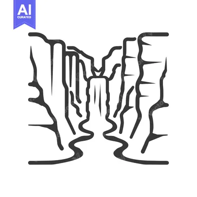 Premium design asset: A stylized depiction of a waterfall amidst rocky canyon walls