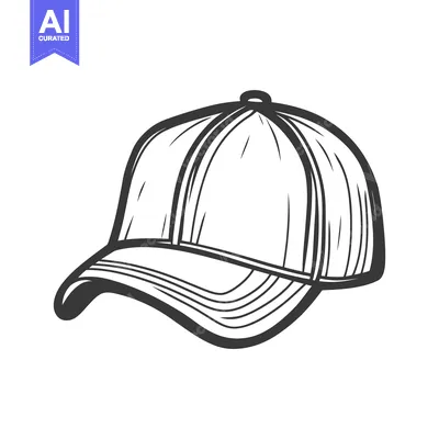 Aset desain premium: A simple black and white drawing of a baseball cap