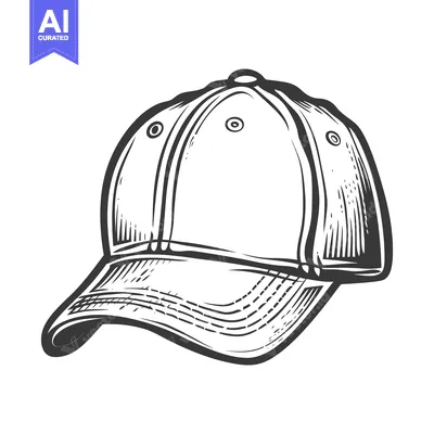 Aset premium populer: A detailed black and white illustration of a baseball hat