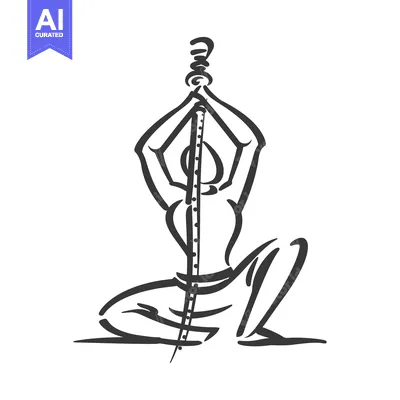 Premium design asset: A stylized sketch of a person holding an upward weapon