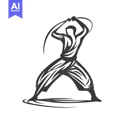 Aset desain premium: Silhouette depicts a person swinging a rope in a martial arts pose