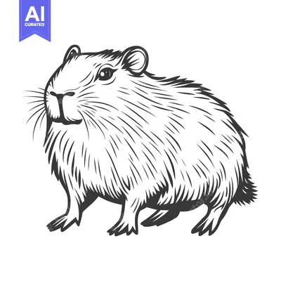 Aset desain premium: A detailed black and white line drawing of a small rodent
