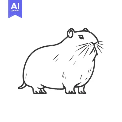 Aset desain premium: An illustration of a hamster drawn in a simple black and white style