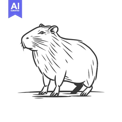 Aset desain premium: A detailed black and white illustration of a rodent standing still