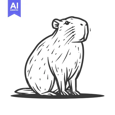 Aset premium populer: A detailed black and white drawing of a rodent facing right