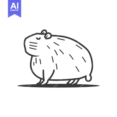 Aset premium populer: A simple illustration of a cartoon capybara in monochrome style