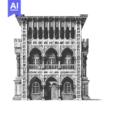 Aset premium populer: Ornate Architectural Building Drawing Design Illustration