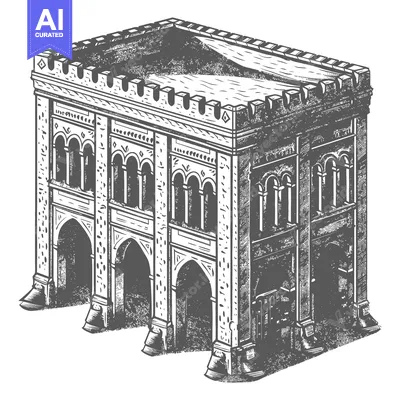 Isometric Drawing of an Ancient Fortified Building