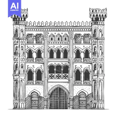 Aset desain premium: Elegant Hand Drawn Sketch Of A Majestic Castle