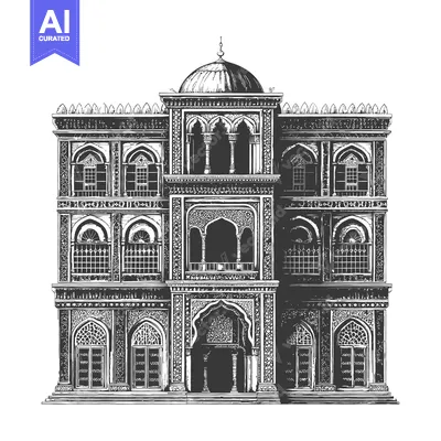 Ornate Middle Eastern Style Building Architectural Drawing