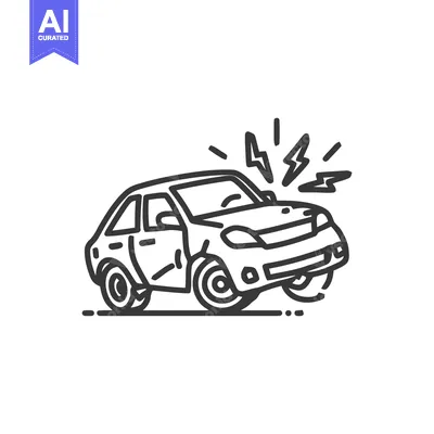 Premium design asset: Car Crash Outline: Damaged Vehicle with Lightning Bolt Impact Illustra
