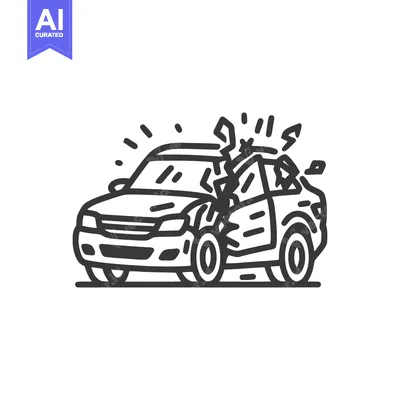 Car Crash Vector Illustration: Damaged Vehicle, Accident Scene, Line A