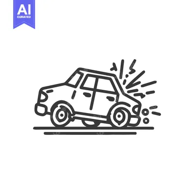 Popular premium asset: Car Crash Sketch: Damaged Vehicle with Impact Lines, Black and White I
