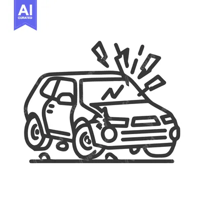 Aset desain premium: Car Crash Outline Icon: Damaged Vehicle with Shattered Windshield and