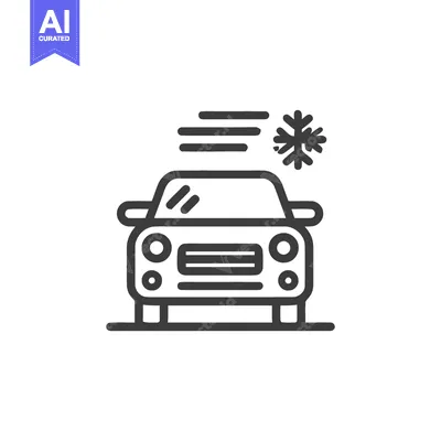 Aset desain premium: Car in Winter Weather: Line Art Icon with Snowflake and Wind