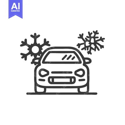 Aset desain premium: Car in Winter: Minimalist Icon with Snowflakes, Automotive Seasonality