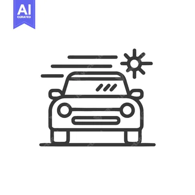 Aset premium populer: Car Icon with Speed Lines and Sun Symbol, Minimalist Style