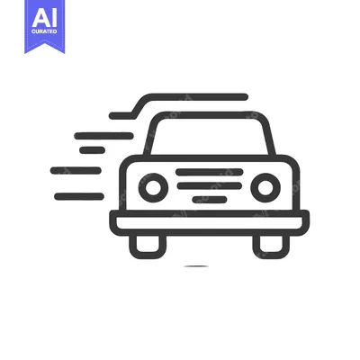 Aset premium populer: Fast Car Icon: Sleek, Minimalist Design with Motion Lines on White Bac