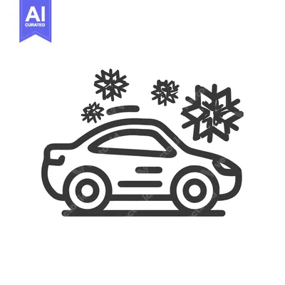 Premium design asset: Car in Winter Weather: Stylized Icon with Snowflakes, Automotive Safet