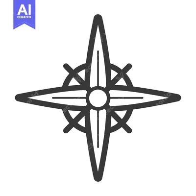 Aset premium populer: A stylized dark gray compass rose displayed on a white background