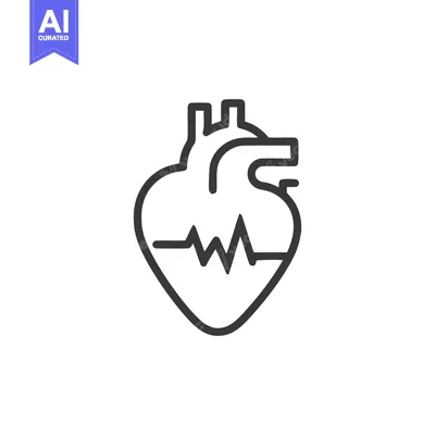 Aset desain premium: Heartbeat Icon: Minimalist Line Art of Human Heart with Pulse Wave