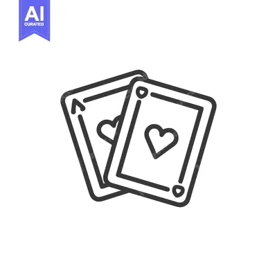 Minimalist Line Art: Two Overlapping Heart Playing Cards Icon