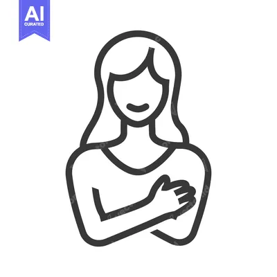 Popular premium asset: A smiling woman embracing herself in a simple line drawing