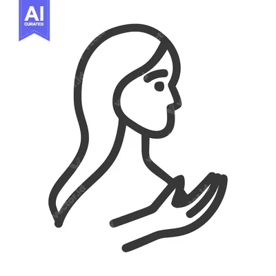 Aset desain premium: A minimalist line drawing depicts a woman with outstretched hands