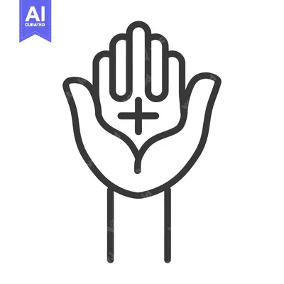 Aset premium populer: A graphic stylized hand with cross symbol on its palm