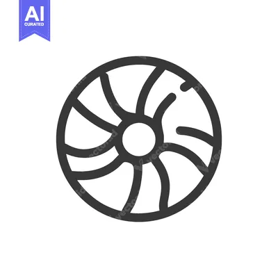 Aset desain premium: Stylized Fan Icon with Curved Blades in Circular Design, Minimalist St