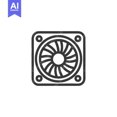 Aset desain premium: Minimalist Line Art: Square Computer Fan with Rounded Corners and Circ