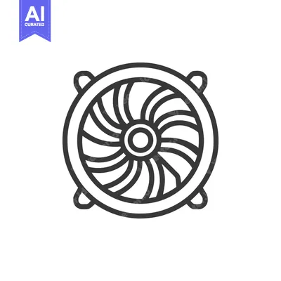 Aset desain premium: Minimalist Line Art: Round Computer Fan with Curved Blades and Mounts
