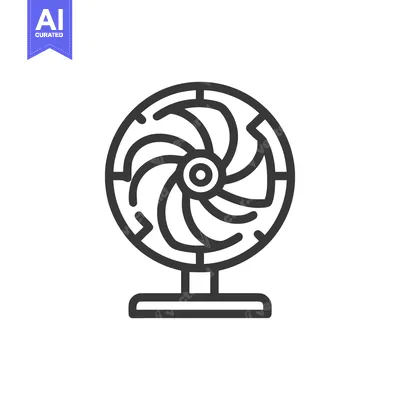 Aset premium populer: Minimalist Line Art: Table Fan with Circular Blade Design on White Bac