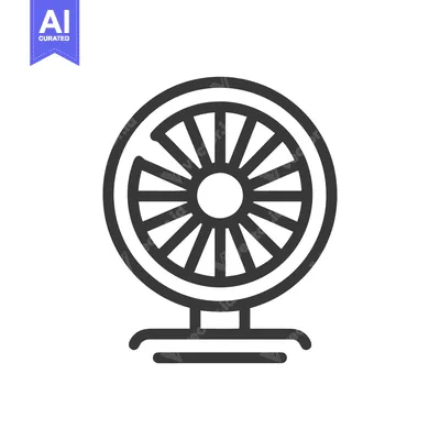Aset desain premium: Minimalist Line Art: Desk Fan Icon with Circular Blade Design on White