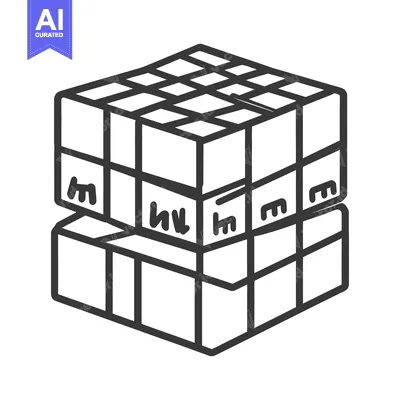 Aset desain premium: A two layered cube puzzle illustration with letters written on it