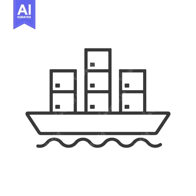 Aset desain premium: Cargo Ship with Three Containers on Deck in Water
