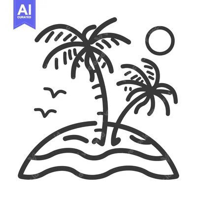 Aset premium populer: Black and white illustration of a tropical island landscape scene