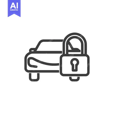 Aset desain premium: Car Security Icon: Vehicle Protected by Padlock, Minimalist Line Art