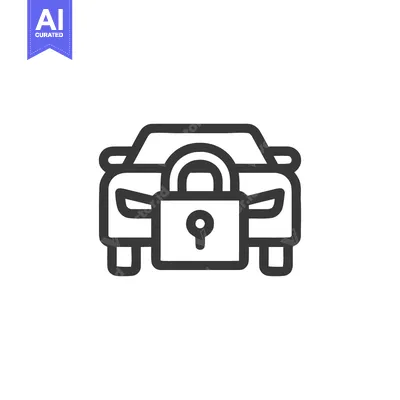 Popular premium asset: Car Security Icon: Front View of Vehicle with Padlock, Line Art
