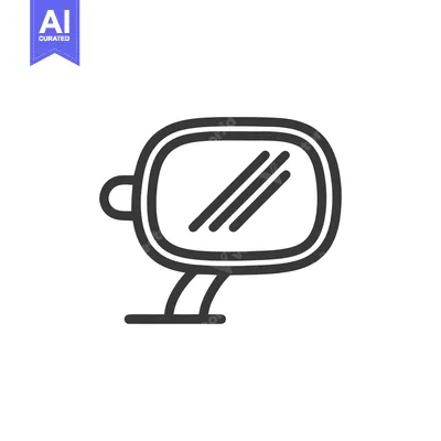 Premium design asset: Minimalist Car Side Mirror Icon with Reflection Lines on White