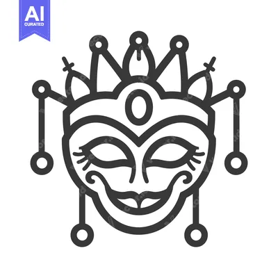 Aset desain premium: A black and white mask with whimsical decorative elements