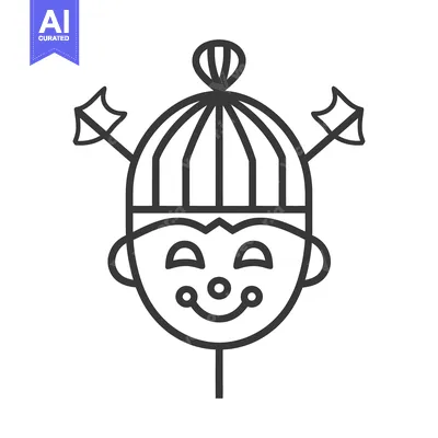 Aset premium populer: A smiling face of a person wearing a striped hat with arrows