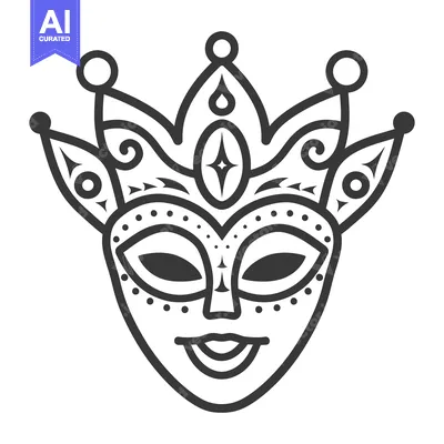 Aset desain premium: A decorative black and white carnival mask with ornate details