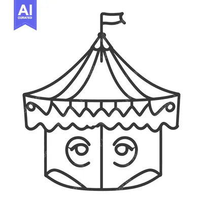 Aset premium populer: A simple illustrated image of a circus tent with flag