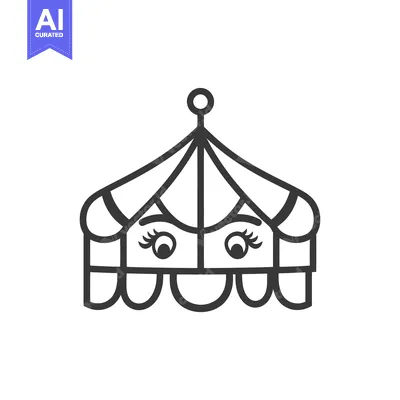 Aset desain premium: An illustrated tent with smiling eyes and decorative elements